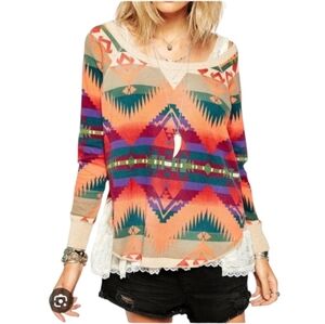 Ralph Lauren Denim & Supply Southwestern Round Neck Henley Style Long Sleeve XS